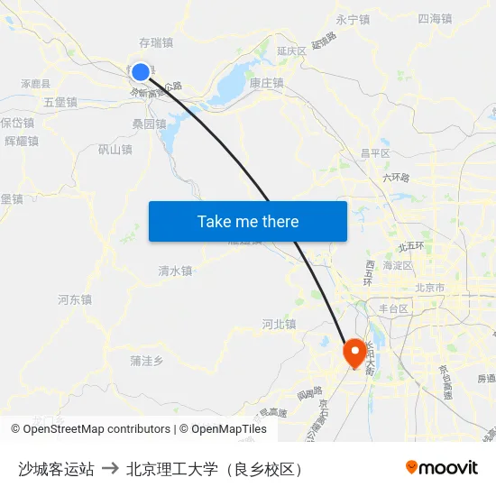 沙城客运站 to 北京理工大学（良乡校区） map