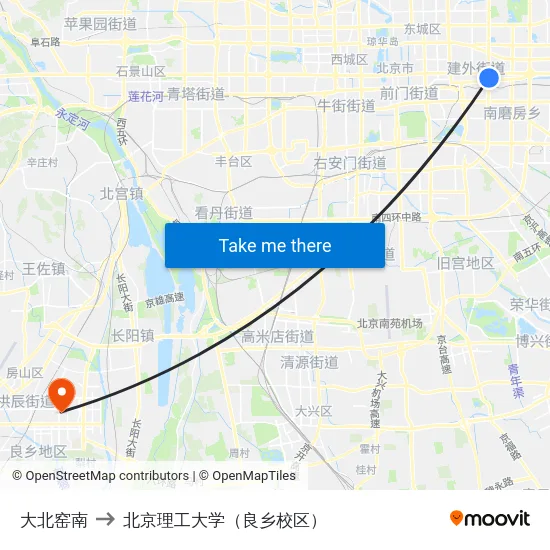 大北窑南 to 北京理工大学（良乡校区） map