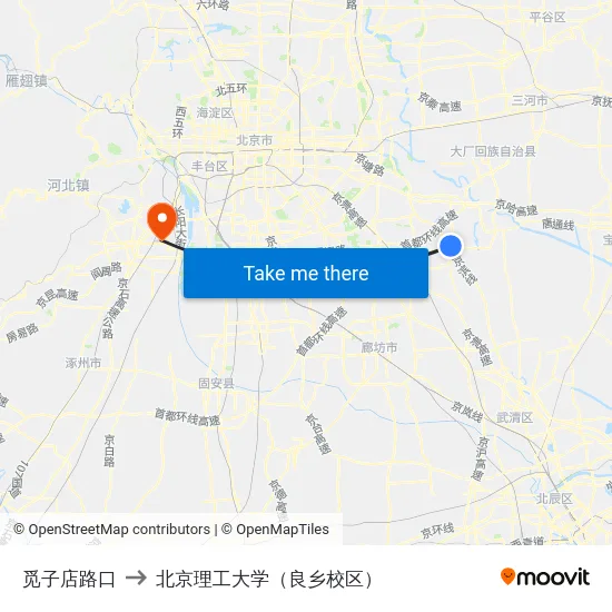 觅子店路口 to 北京理工大学（良乡校区） map
