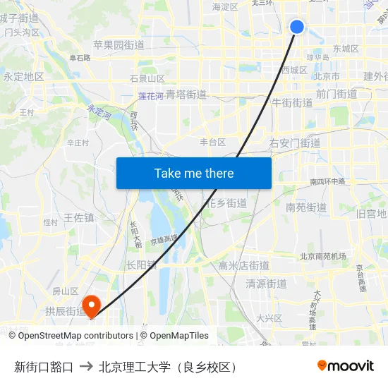 新街口豁口 to 北京理工大学（良乡校区） map