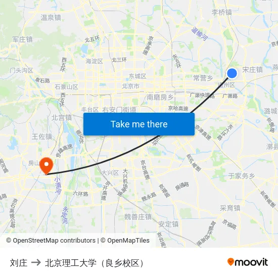 刘庄 to 北京理工大学（良乡校区） map