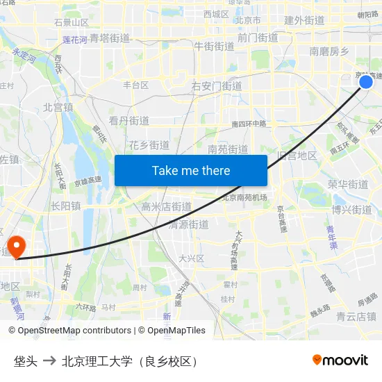 垡头 to 北京理工大学（良乡校区） map
