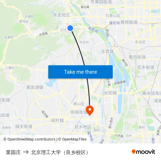 栗园庄 to 北京理工大学（良乡校区） map