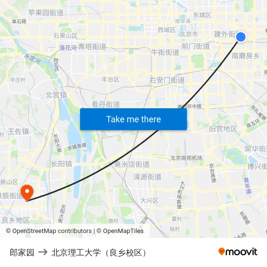 郎家园 to 北京理工大学（良乡校区） map