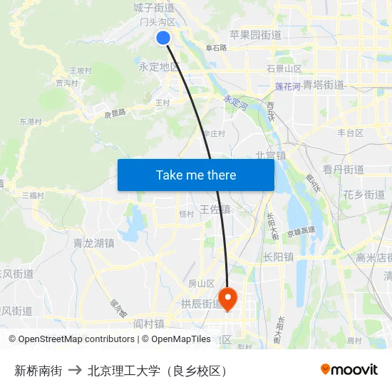 新桥南街 to 北京理工大学（良乡校区） map