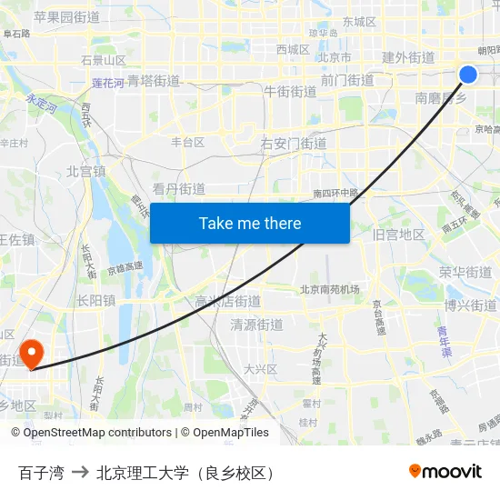 百子湾 to 北京理工大学（良乡校区） map