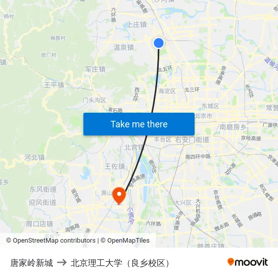 唐家岭新城 to 北京理工大学（良乡校区） map