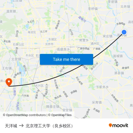 天洋城 to 北京理工大学（良乡校区） map