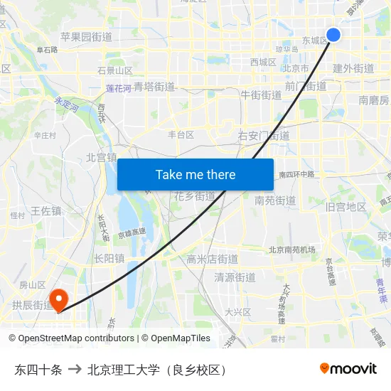 东四十条 to 北京理工大学（良乡校区） map
