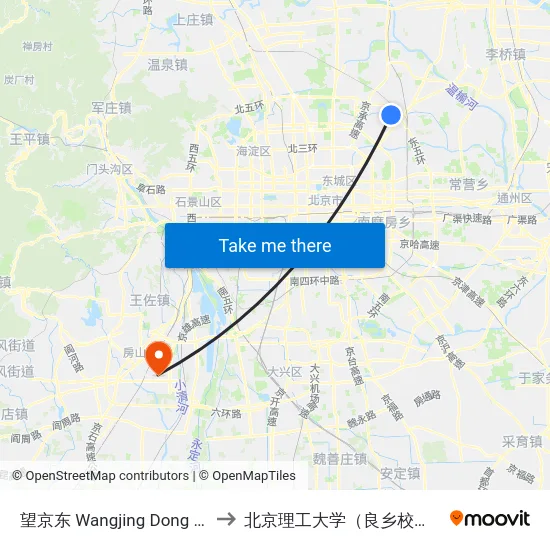 望京东 Wangjing Dong (E) to 北京理工大学（良乡校区） map