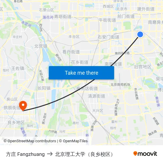 方庄 Fangzhuang to 北京理工大学（良乡校区） map