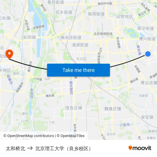 太和桥北 to 北京理工大学（良乡校区） map