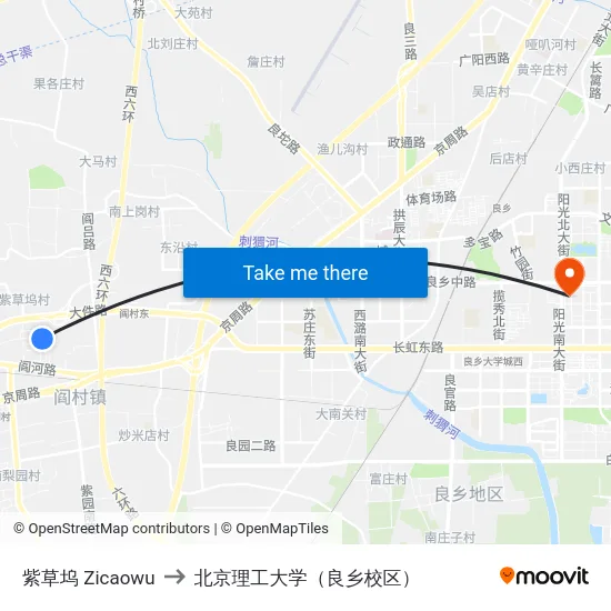 紫草坞  Zicaowu to 北京理工大学（良乡校区） map