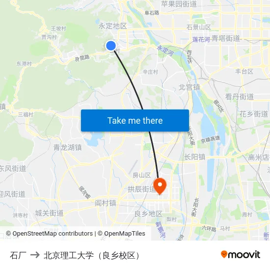 石厂 to 北京理工大学（良乡校区） map