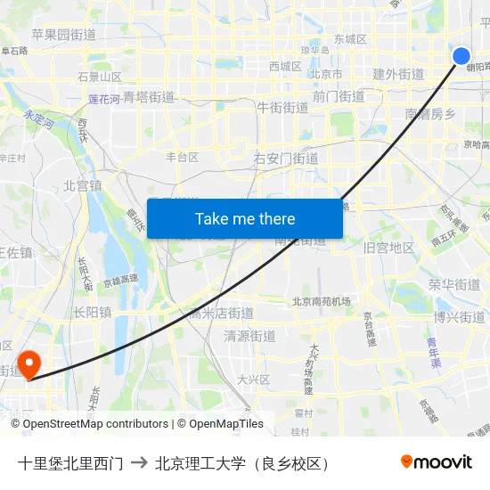 十里堡北里西门 to 北京理工大学（良乡校区） map