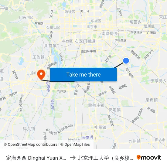定海园西 Dinghai Yuan XI (W) to 北京理工大学（良乡校区） map