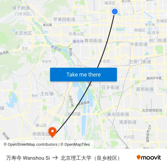万寿寺 Wanshou Si to 北京理工大学（良乡校区） map
