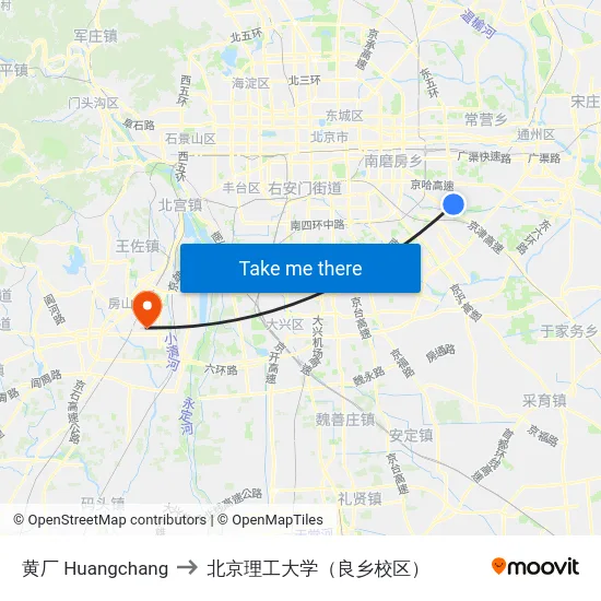黄厂 Huangchang to 北京理工大学（良乡校区） map