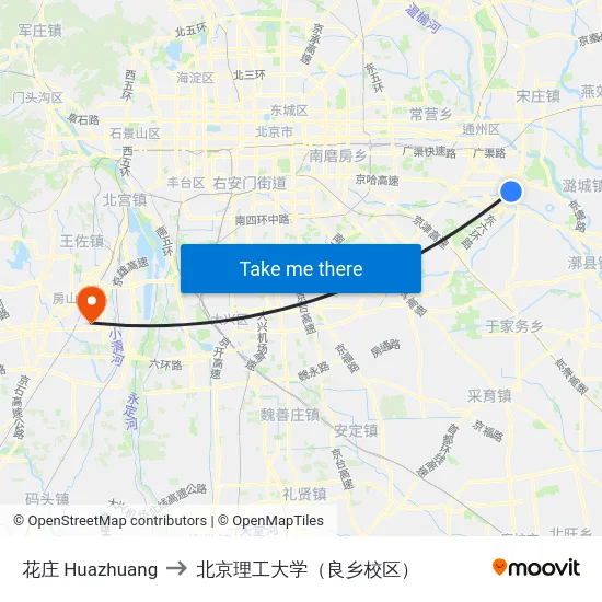 花庄 Huazhuang to 北京理工大学（良乡校区） map
