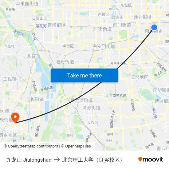 九龙山 Jiulongshan to 北京理工大学（良乡校区） map