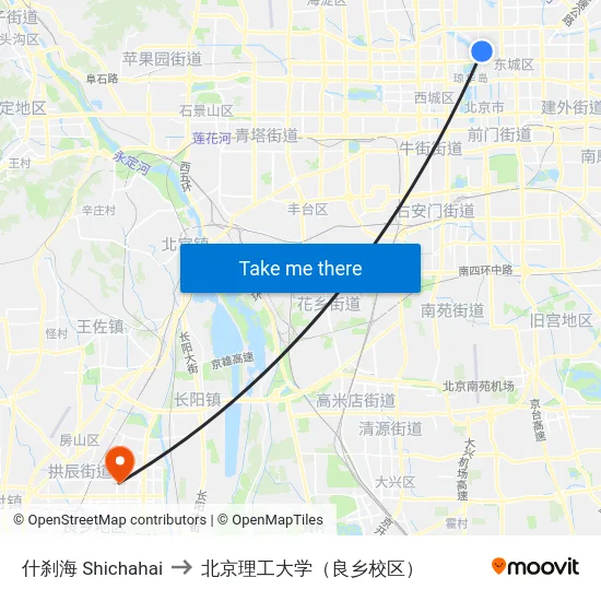 什刹海 Shichahai to 北京理工大学（良乡校区） map