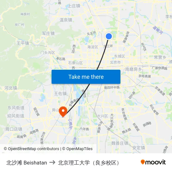 北沙滩 Beishatan to 北京理工大学（良乡校区） map