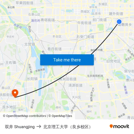 双井 Shuangjing to 北京理工大学（良乡校区） map