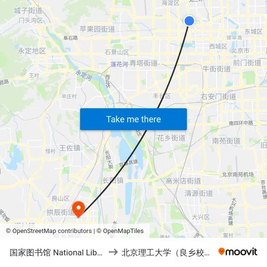 国家图书馆 National Library to 北京理工大学（良乡校区） map
