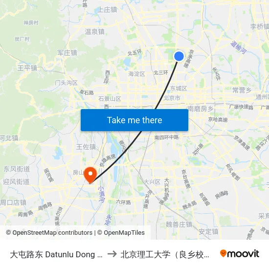 大屯路东 Datunlu Dong (E) to 北京理工大学（良乡校区） map