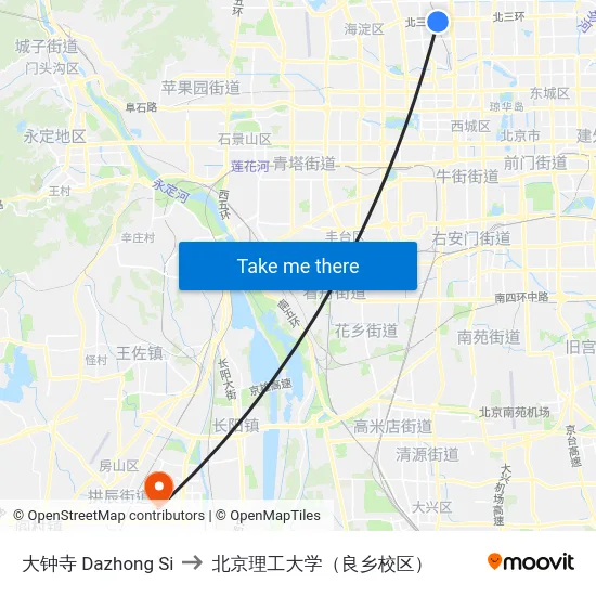 大钟寺 Dazhong Si to 北京理工大学（良乡校区） map