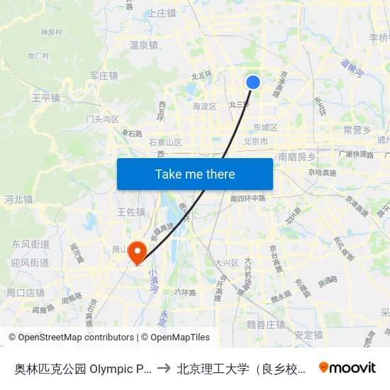 奥林匹克公园 Olympic Park to 北京理工大学（良乡校区） map