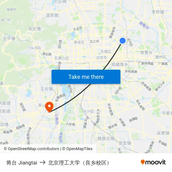 将台 Jiangtai to 北京理工大学（良乡校区） map
