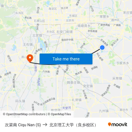 次渠南 Ciqu Nan (S) to 北京理工大学（良乡校区） map