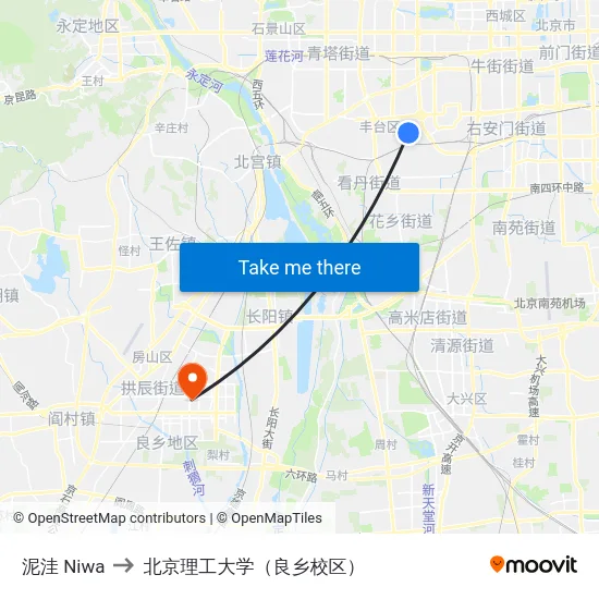 泥洼 Niwa to 北京理工大学（良乡校区） map