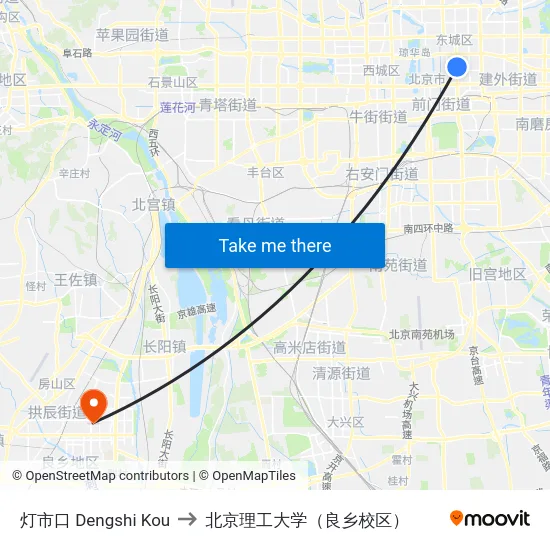 灯市口 Dengshi Kou to 北京理工大学（良乡校区） map