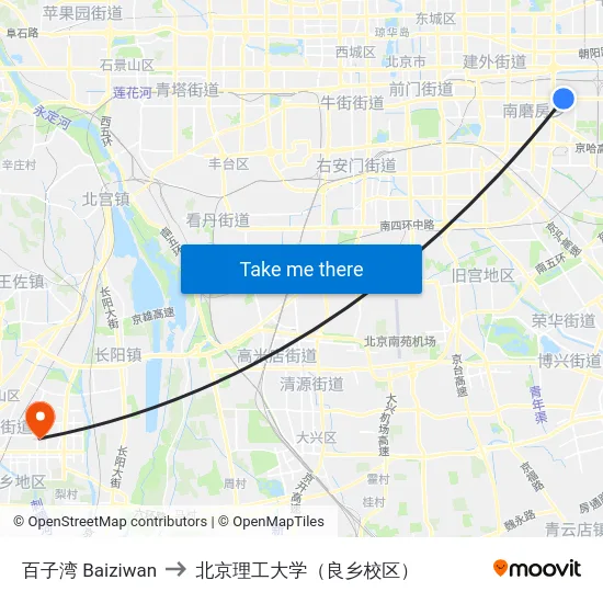 百子湾 Baiziwan to 北京理工大学（良乡校区） map