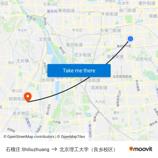 石榴庄 Shiliuzhuang to 北京理工大学（良乡校区） map