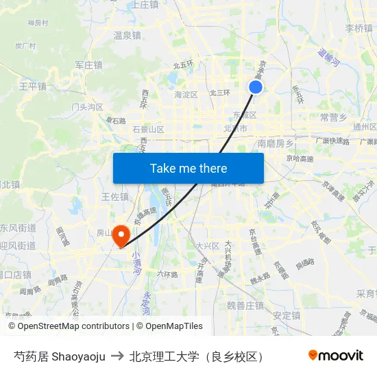芍药居 Shaoyaoju to 北京理工大学（良乡校区） map