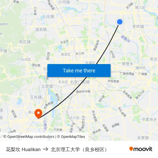 花梨坎 Hualikan to 北京理工大学（良乡校区） map
