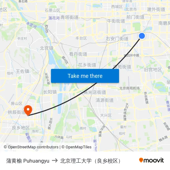 蒲黄榆 Puhuangyu to 北京理工大学（良乡校区） map