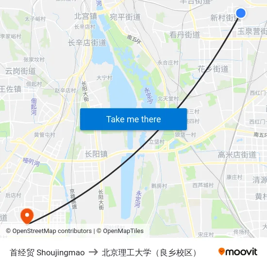 首经贸 Shoujingmao to 北京理工大学（良乡校区） map