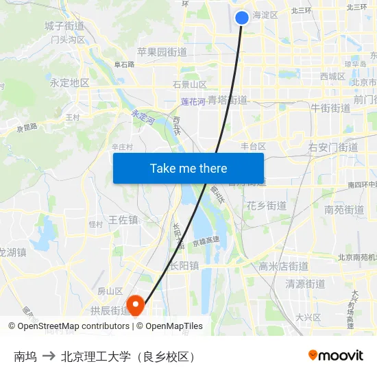 南坞 to 北京理工大学（良乡校区） map