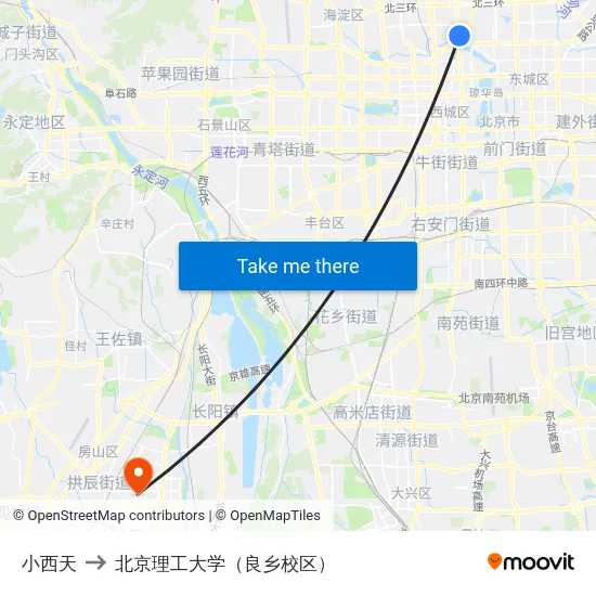 小西天 to 北京理工大学（良乡校区） map
