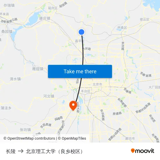 长陵 to 北京理工大学（良乡校区） map