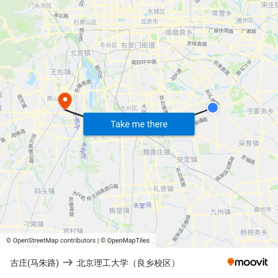 古庄(马朱路) to 北京理工大学（良乡校区） map