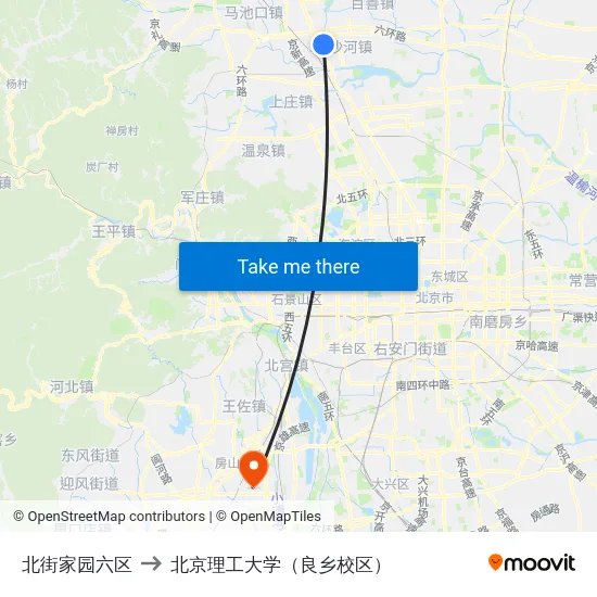 北街家园六区 to 北京理工大学（良乡校区） map