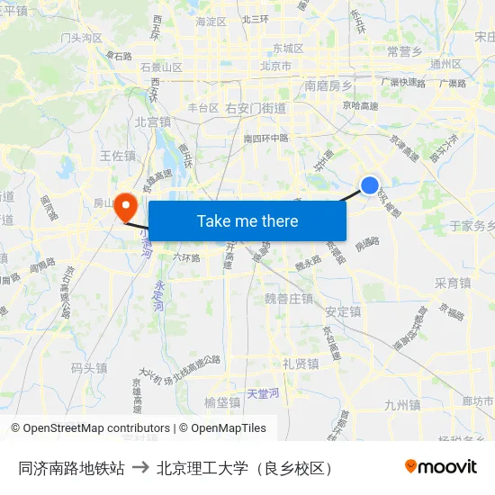 同济南路地铁站 to 北京理工大学（良乡校区） map