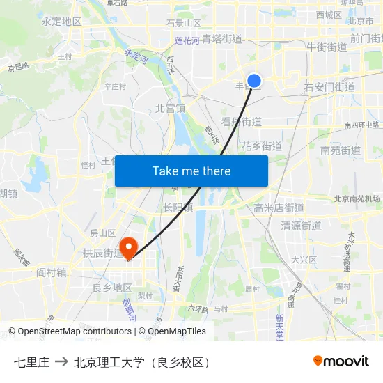 七里庄 to 北京理工大学（良乡校区） map