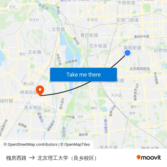 槐房西路 to 北京理工大学（良乡校区） map