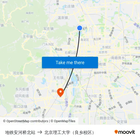 地铁安河桥北站 to 北京理工大学（良乡校区） map
